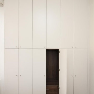 Tall white wardrobe with Walnut interior