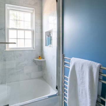 Nautical Blue Traditional Marble Bathroom