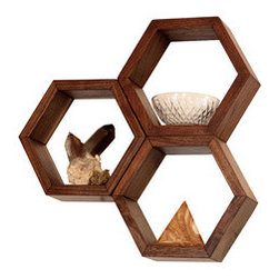 Hexagon Shelves in Walnut - Display And Wall Shelves 