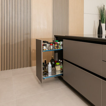 Organized Scandinavian Pantry with Pull-Out Spice Rack