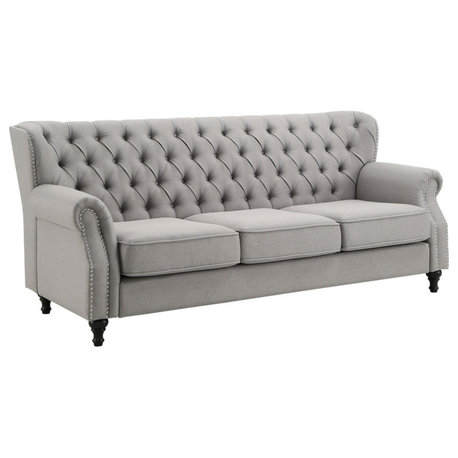 Claridge Grey Button Tufted Sofa with Nailhead Trim