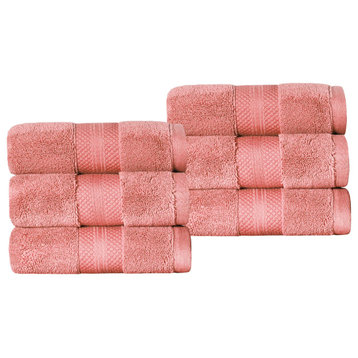 6 Piece Aria Luxury Soft Solid Hand Towel Set, Coral