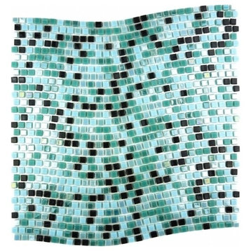 Blue Green Wavy Glass Mosaic Tile