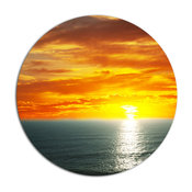 Fantastic Sunset Over Sea Waters, Seashore Disc Metal Artwork, 11"