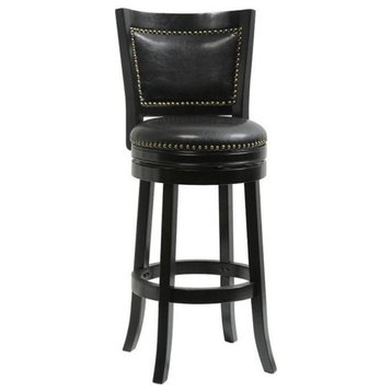 Bowery Hill 31" Contemporary Wood & Faux Leather Swivel Bar Stool in Black