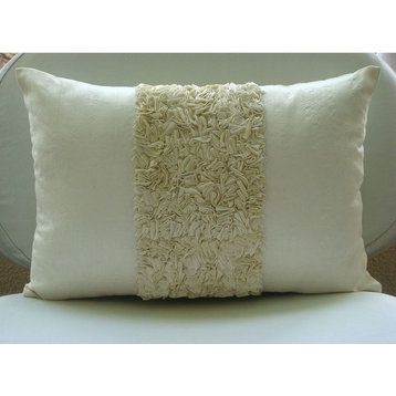 Textured Ribbon 20x26 Art Silk Ivory Standard Pillow Shams, Vintage Ivory Love