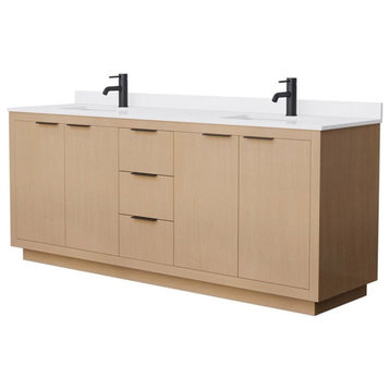 Wyndham Collection Maroni 80" Wood Double Bathroom Vanity in Natural/White
