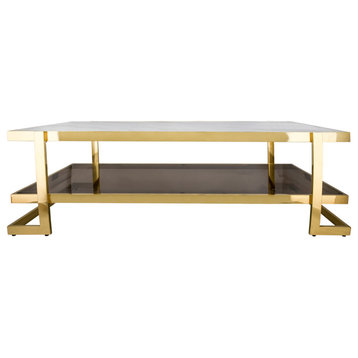 Metal/Marble Glass Coffee Table, Gold/White