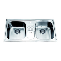 Dawn Topmount Equal Double Bowl Sink With Integrated Drain Board CH365 - Kitchen Sinks