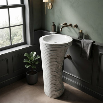 Carrara White Marble Sculptural Pedestal Sink - 16"x16"x36"