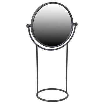 HomeRoots Black Tabletop Standing Round Vanity Mirror