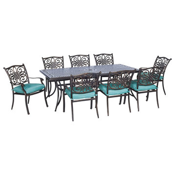 9 Pieces Patio Dining Set, Classic Design With Large Table & Cushioned Chairs, B