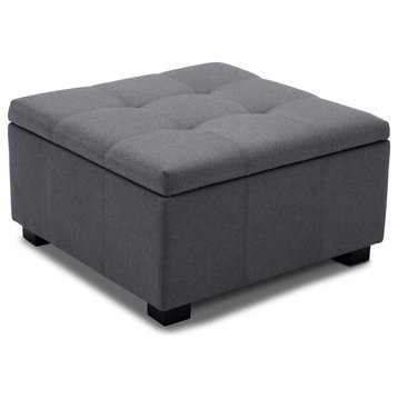 Upholstered Squared Storage Ottoman, Gray