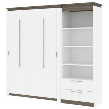 Bestar Orion 89" Full Murphy Bed and Shelving Unit with Drawers in White