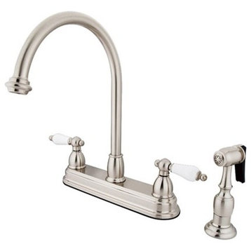 Satin Nickel Two Handle 8" Kitchen Faucet with Brass Sprayer KB3758PLBS