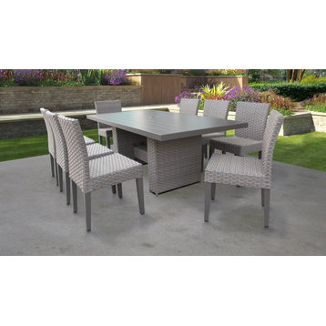 Monterey Rectangular Patio Dining Table, 8 Armless Chairs Grey Stone