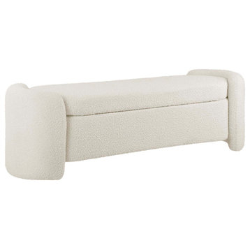 Nebula Boucle Upholstered Bench, Ivory