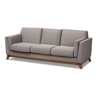 Baxton Studio Sava Fabric Upholstered Sofa in Grey and Walnut