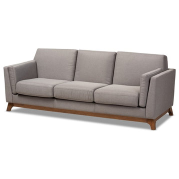 Baxton Studio Sava Fabric Upholstered Sofa in Grey and Walnut