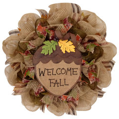 Fall Deco Mesh Wreath w/Glittered Pine Cones/Thanksgiving Harvest Deco Mesh  Wreath/Brown and Orange Thanksgiving Deco Mesh Wreath