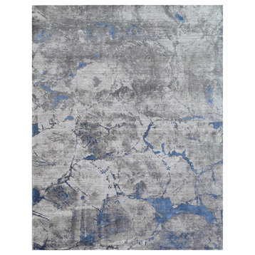 Reflections Hand-Loomed Bamboo Silk and Cotton Gray/Blue Area Rug, 8'x10'