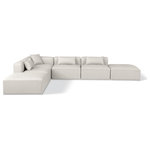 Meridian Furniture - Cube Upholstered Modular Sectional, Cream, 6-Piece: 3 Armless Chair, 1 Corner Chair, 2 Ottoman, Vegan Leather - Elevate your space with the luxurious Cube Vegan Leather Modular Sectional. This modular sectional exudes modern elegance, charm, and comfort making it a perfect addition to any contemporary living space. Its clean lines and cube shape are reminiscent of minimalist design, while the plush cream vegan leather upholstery adds a touch of luxury and sophistication. The chair's versatile construction and geometric aesthetic seamlessly integrate into various design styles, from sleek living rooms to chic home offices, embodying the essence of modern design and creating a sense of order and tranquility in your space.