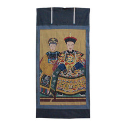 Chinese Large Vintage Canvas Color Ink King Queen Painting Art cs4310 - Paintings