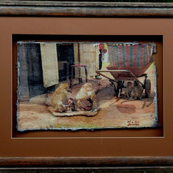 Thai temple Monkeys - Lopburi Thailand - Mixed Media Art