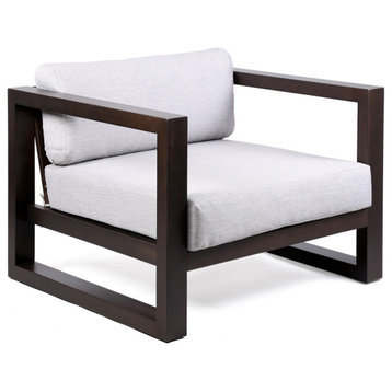 Paradise Outdoor Dark Eucalyptus Wood Lounge Chair With Gray Cushions