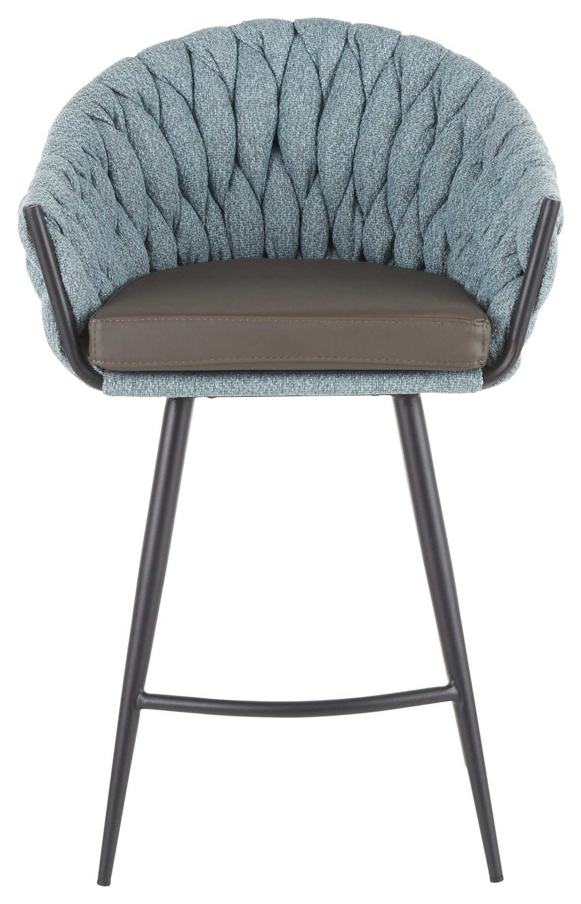 Braided Matisse Counter Stool, Black Metal, Grey PU, Blue Fabric