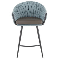 Braided Matisse Counter Stool, Black Metal, Grey PU, Blue Fabric