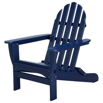 Traditional Adirondack Chair, Foldable Design With Slatted Contoured Seat, Navy