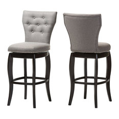 Baxton Studio - Leonice Modern and Contemporary Button-Tufted Swivel Bar Stools, Set of 2, Gray - Bar Stools and Counter Stools