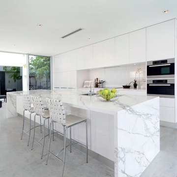 Kitchen and Bath Ideas - Calacata Gold (Silver Version) Waterfall Installation