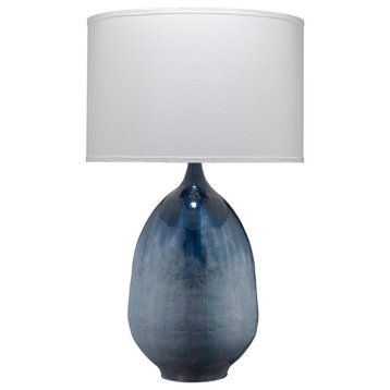 Elegant Large 35" Blue Ombre Enameled Metal Table Lamp Twilight White Organic
