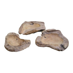 The Birdhouse Chick - Natural Teak Root Bowls - Serving And Salad Bowls