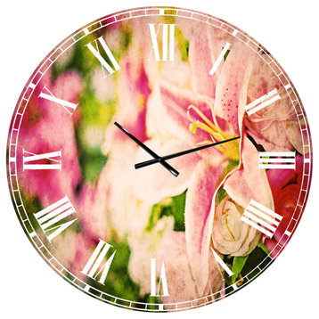 Beautiful Lily Flowers in Bouquet Floral Large Metal Wall Clock, 36x36