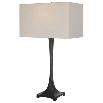 Tapered Rustic Black Iron Column Table Lamp 30 in Minimalist Traditional Lodge