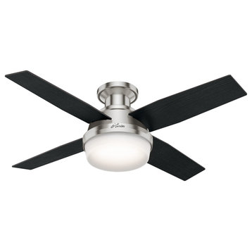 Hunter Fan Company  44" Dempsey Low Profile  Ceiling Fan With Light + Remote, Br