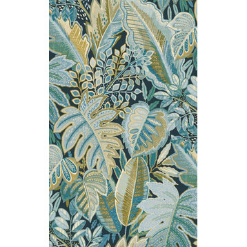 Furry Leaves Tropical Wallpaper, Blue, Double Roll