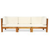 Noble House Oana Outdoor Modular Acacia Wood Sofa with Cushions Teak and Beige