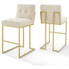 Privy Gold Stainless Steel Performance Velvet Bar Stool Set of2 EEI-4157-GLD-BEI