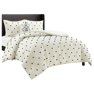 Daphne 4-Piece Comforter Set, Ivory Black, Twin and Twin Xl