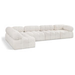 Meridian Furniture - Ames Boucle Fabric L-Shaped Modular Sectional, Cream, 5-Piece: 3 Armless Chair, 2 Corner Chair - Introduce a touch of modern sophistication to your living area with the exquisite Ames Boucle Fabric Sectional. With plush cream boucle fabric and unique design, it will elevate the visual appeal of your living space. This elegant and captivating sectional can be mixed and matched with other pieces from the collection to create an endless array of stunning looks. So, get ready to transform your living area into an inviting and stylish haven with the Ames Boucle Fabric Sectional.