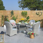 Abrihome - 4-Person Round Wicker Outdoor Dining Set with Cushions - Details:
