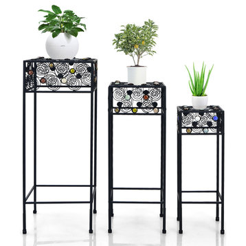 Costway Set of 3 Metal Plant Stand Flower Pot Holder w/Colorful Ceramic Beads