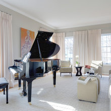 living room with piano