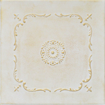 19.6"x19.6" Styrofoam Glue Up Ceiling Tiles R43 White Satin Washed Gold
