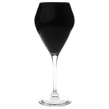 Classic Touch V-Shaped Water Glasses Black With Clear Stem, Set of 6
