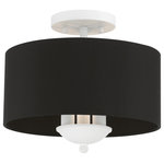 Livex Lighting - Livex Lighting 3 Light White Semi-Flush Mount - The three-light Huntington semi-flush is both modern and versatile. The hand-crafted black fabric hardback drum shade combined with a white finish creates a versatile effect. Perfect fit for the living room, dining room, kitchen and bedroom.